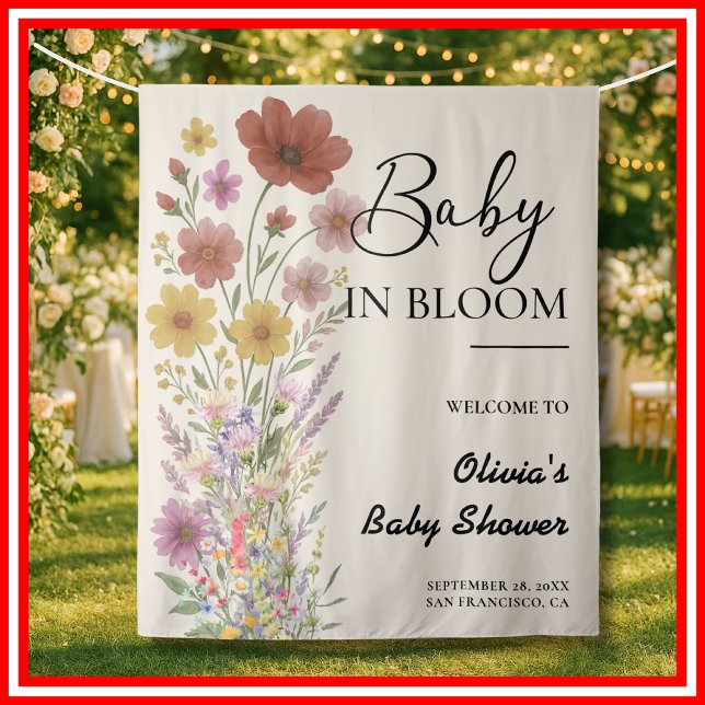 Baby in Bloom Backdrop Wildflower Baby Shower Tapestry (Creator Uploaded)