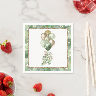 Baby In Bloom Balloon and Eucalyptus Baby Shower Napkin