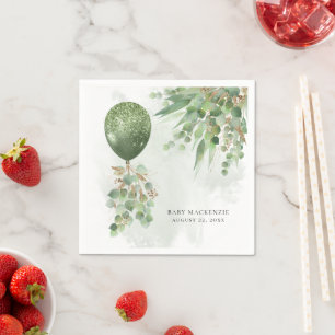 Baby In Bloom Balloon and Eucalyptus Baby Shower Napkin