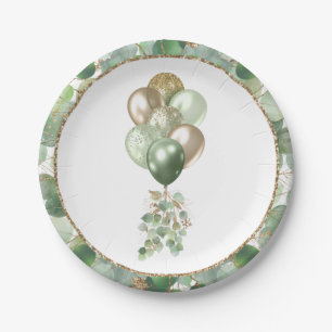 Baby In Bloom Balloon and Eucalyptus Baby Shower Paper Plate