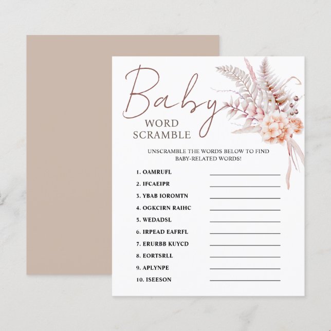 Baby in Bloom | Beige Boho Floral Baby Shower Game (Front/Back)