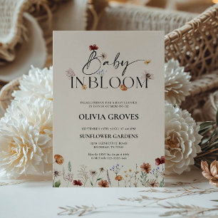 Baby in Bloom Beige Wildflower Baby Shower  Invitation