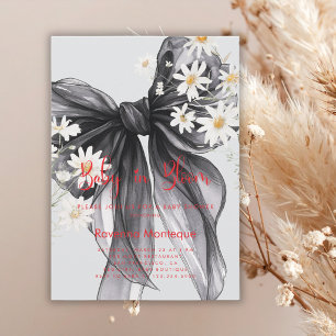 Baby in Bloom Black Chic Floral Bow Baby Shower  Invitation