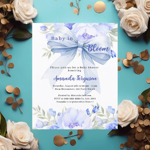 Baby in bloom blue bow boy Baby Shower invitation