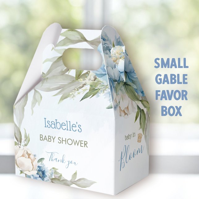 Baby In Bloom Blue Boy Baby Shower Gable Favor Box (Baby in bloom blue small favor boxes - You can choose from 3 sizes of these gable favor boxes.)