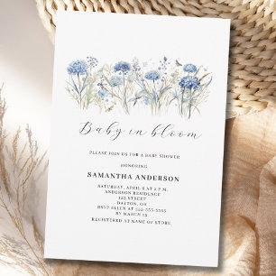 Baby In Bloom Blue Floral Boy Baby Shower Invitation
