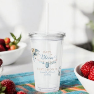 Baby In Bloom Blue Floral Elegant Baby Boy Shower Acrylic Tumbler