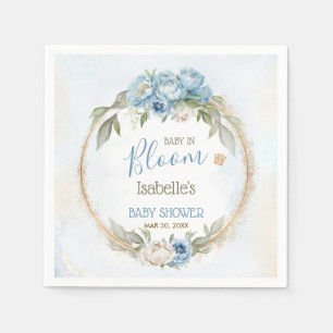 Baby In Bloom Blue Floral Elegant Boy Baby Shower Napkin