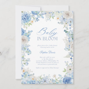 Baby In Bloom Blue Floral Watercolor Baby Shower Invitation