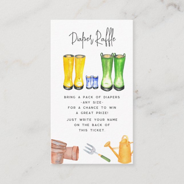 Baby In Bloom Blue Gardening Boots Diaper Raffle Enclosure Card (Front)
