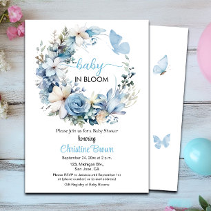 Baby in Bloom Blue Garland Baby Shower Invitation