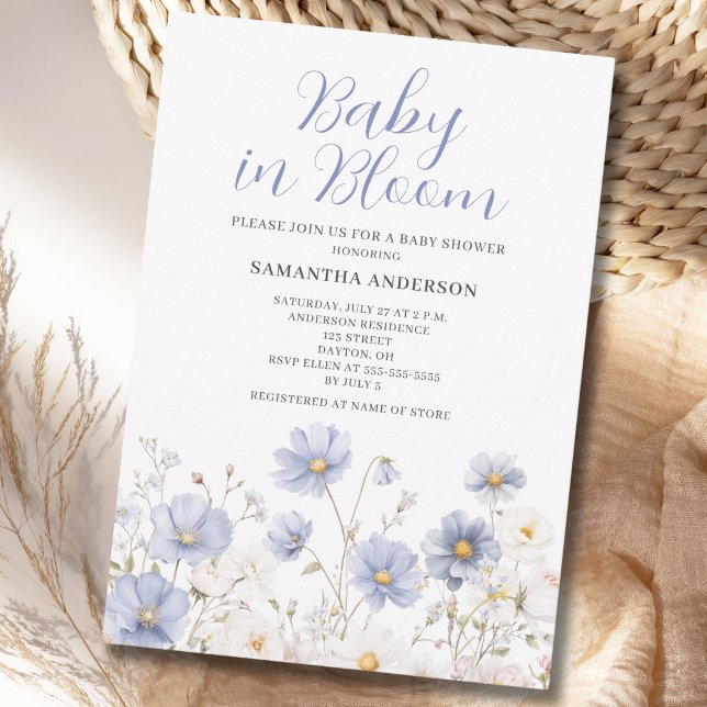 Baby In Bloom Blue Wildflower Boy Baby Shower Invitation (Creator Uploaded)