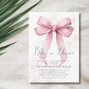 Baby in Bloom Blush Bow Floral Line Baby Shower  Invitation