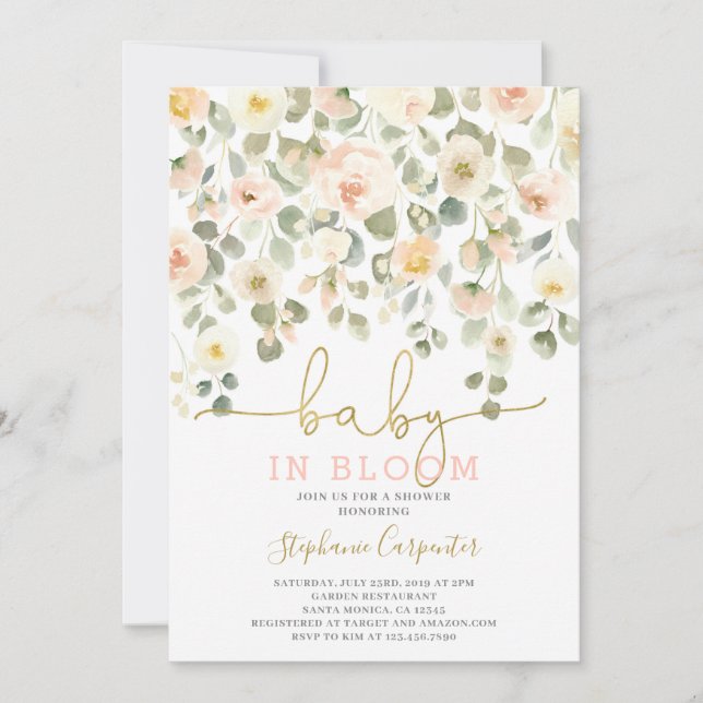 Baby in Bloom blush invitation (Front)