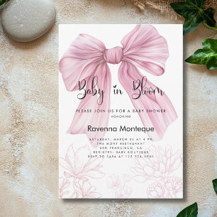 Baby in Bloom Blush Line Art Lily Bow Baby Shower  Invitation