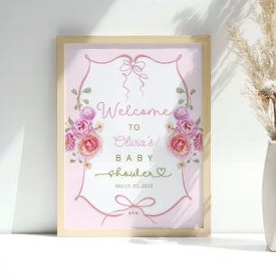 Baby in Bloom Blush Pink Bow Baby Shower Welcome Poster