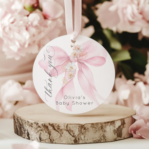 Baby in Bloom Blush pink Bow Floral Thank you Favour Tags