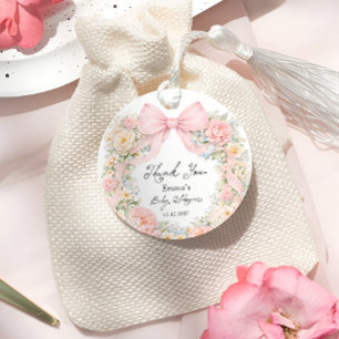Baby in Bloom Blush Pink Bow Thank You Favour Tags