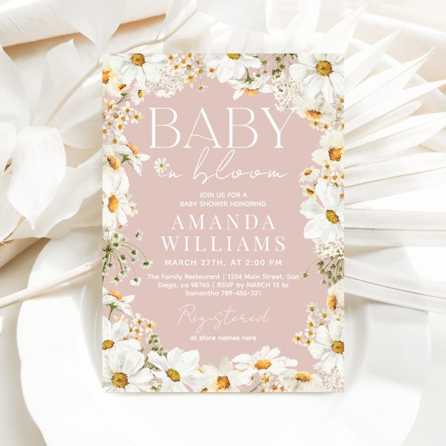 Baby in Bloom Blush Pink Daisy Baby Girl Shower Invitation (Creator Uploaded)