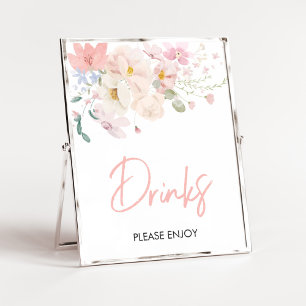 Baby in Bloom Blush Pink Floral Baby Shower Drinks Poster