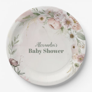 Baby In Bloom Blush Spring Floral Baby Shower Paper Plate