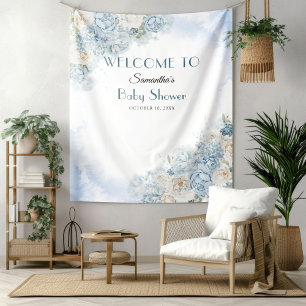 Baby in Bloom Bohemian Blue Rose Baby Shower Tapestry