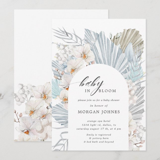 baby in bloom bohemian floral baby shower invite (Front/Back)