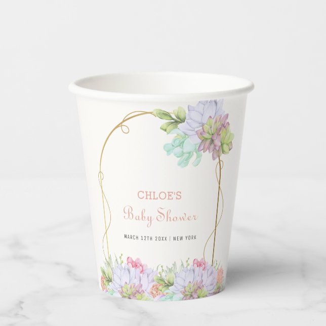 Baby In Bloom Boho Arch Cactus Baby Shower  Paper Cups (Front)