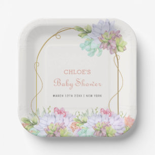 Baby In Bloom Boho Arch Cactus Baby Shower  Paper Plate