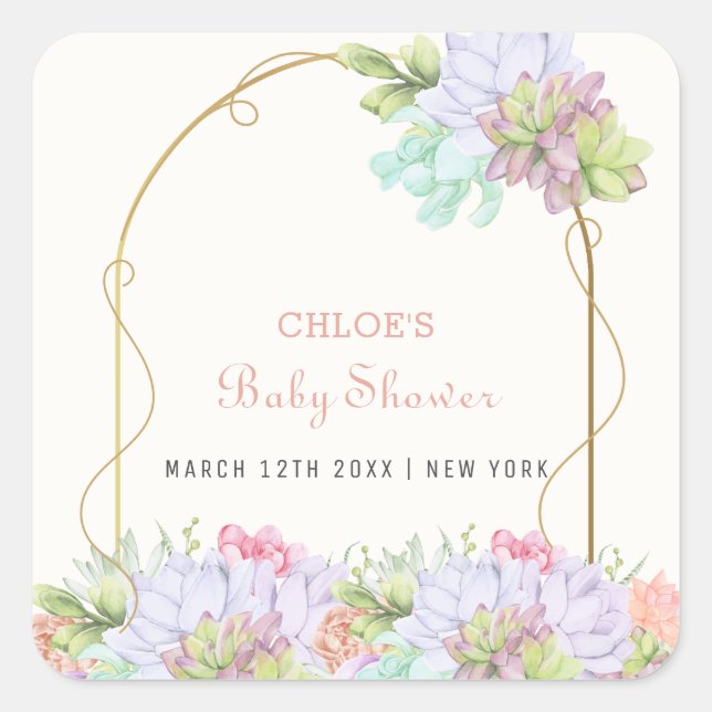 Baby In Bloom Boho Arch Cactus Baby Shower  Square Sticker (Front)