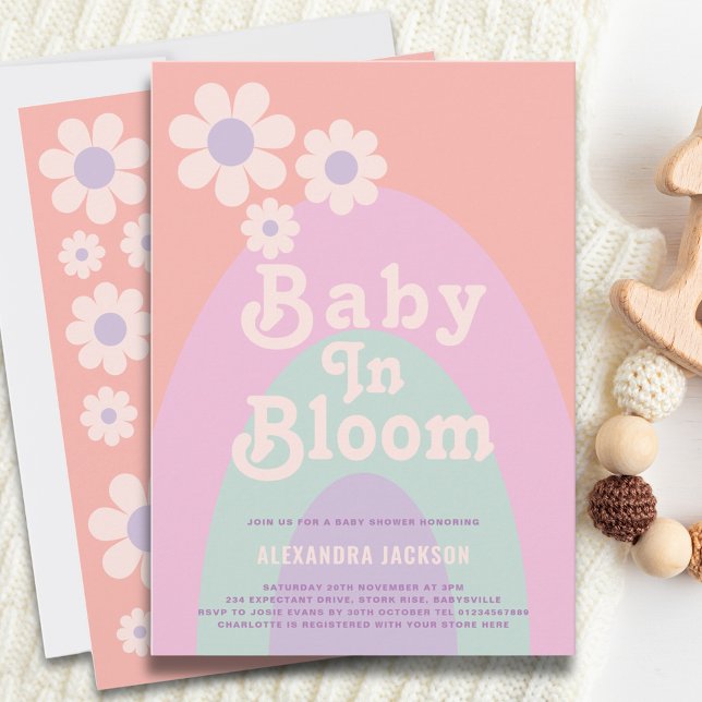 Baby in Bloom Boho Daisy Rainbow Baby Shower Invitation (Baby in bloom boho rainbow girl baby shower invitation)