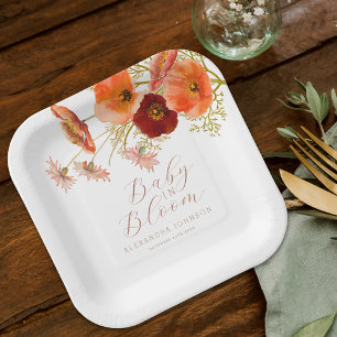 Baby in Bloom Boho Fall Floral Baby Shower Custom Paper Plate