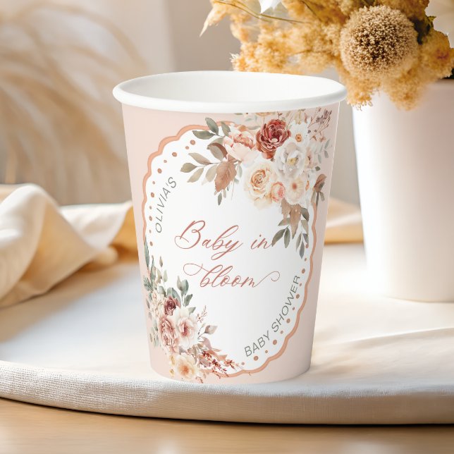 Baby in Bloom Boho Floral Baby Shower Paper Cups (Creator Uploaded)