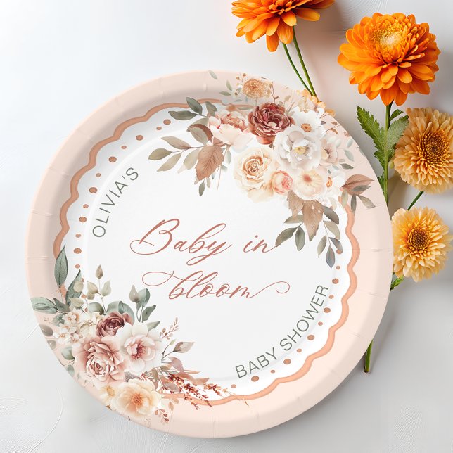 Baby in Bloom Boho Floral Baby Shower Paper Plate (Creator Uploaded)