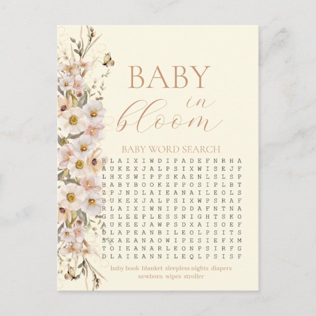 Baby In Bloom Boho Neutral Baby Shower Game Postcard (Front)