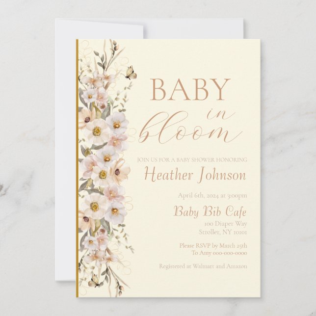 Baby In Bloom Boho Neutral Baby Shower Invitation (Front)