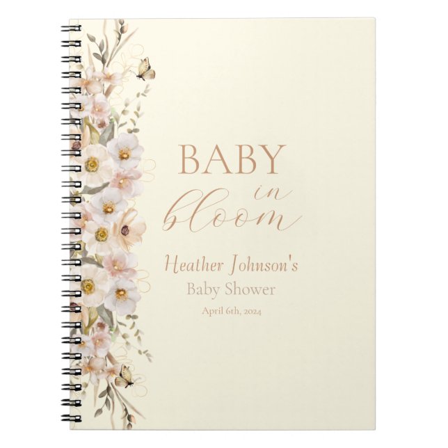 Baby In Bloom Boho Neutral Baby Shower Notebook (Front)