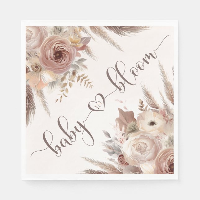 Baby in Bloom boho pampas grass girl baby shower  Napkin (Front)