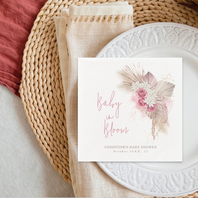 Baby in Bloom Boho Pink Roses Baby Shower Napkin (Creator Uploaded)