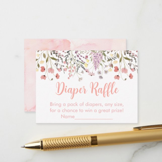 Baby In Bloom Boho Wildflower Baby Diaper Raffle Enclosure Card (Front/Back In Situ)