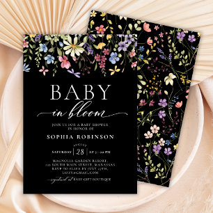 Baby in Bloom Boho Wildflower Black Baby Shower  Invitation