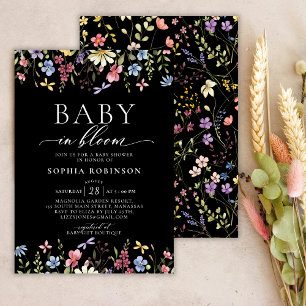 Baby in Bloom Boho Wildflower Black Baby Shower  Invitation