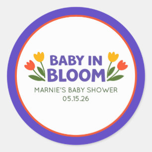 Baby in Bloom Bold Colorful Tulip Chic Baby Shower Classic Round Sticker