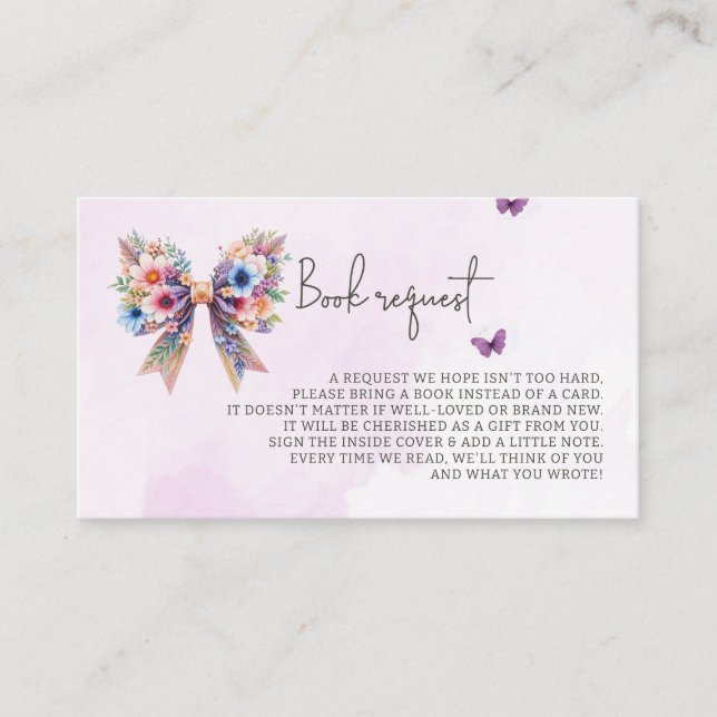 Baby in Bloom Bow Baby Shower Book Request Enclosure Card (Front)