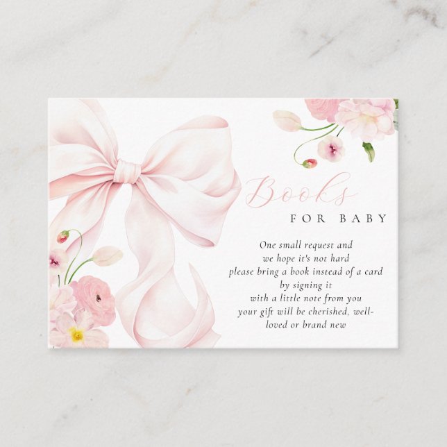 Baby in Bloom Bow Baby Shower Books for Baby Enclosure Card (Front)