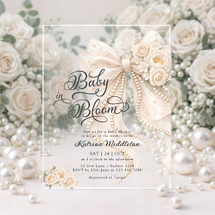 Baby in Bloom Bow Girl Baby Shower Acrylic Invitations