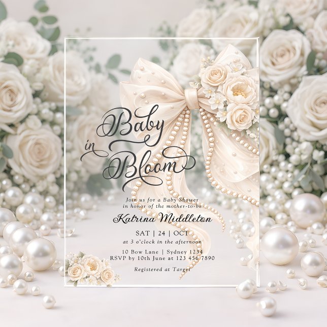 Baby in Bloom Bow Girl Baby Shower Acrylic Invitations (Creator Uploaded)
