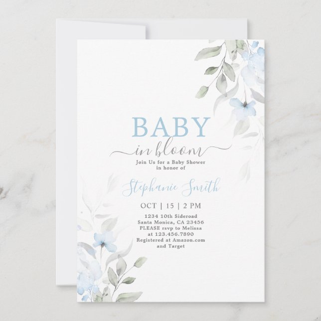 Baby in Bloom Boy Baby shower Invitation (Devant)