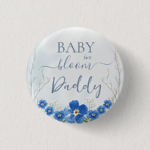 Baby in Bloom Boy Blue Floral Shower Daddy 1 Inch Round Button
