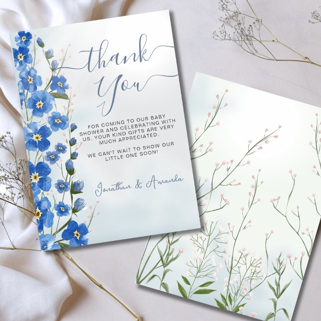  Baby in Bloom Boy Blue Floral Shower  Thank You Card (Creator Uploaded)